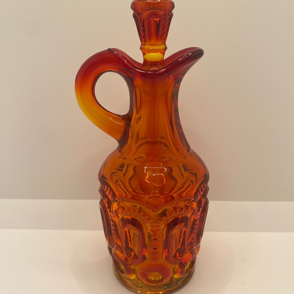 Vintage L.E. Smith Cruet Bottle Stopper Ruby Red Amberina Glass Moon Stars Glows